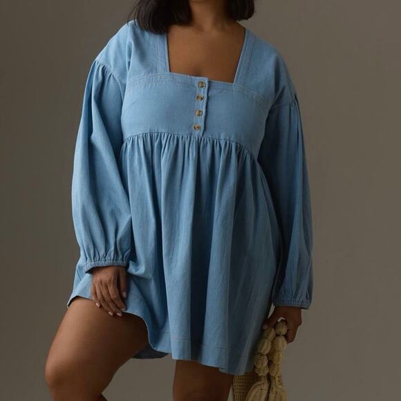 Anthropologie Denim Mini Babydoll Dress Plus Size 3X
western Country Relaxed - Picture 1 of 14